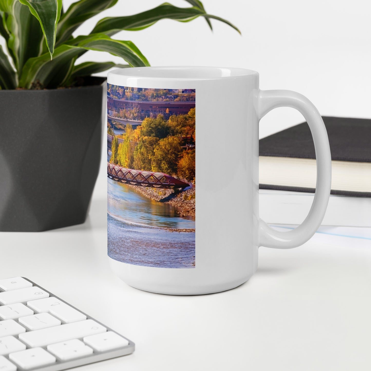 White Glossy Mug - Peace Bridge McHugh Bluff Fall