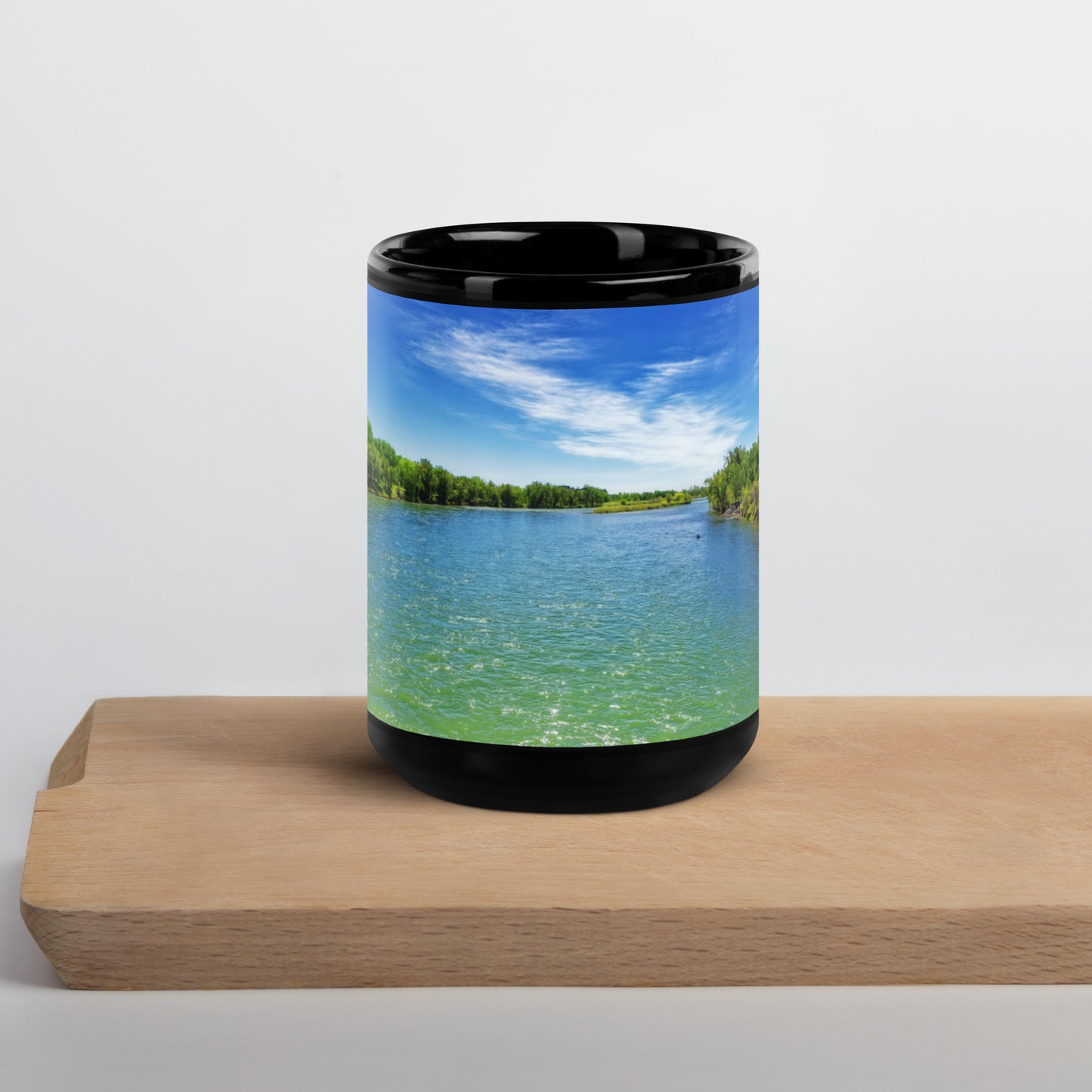 Black Glossy Mug - Bow River Eric Harvie Bridge Spring