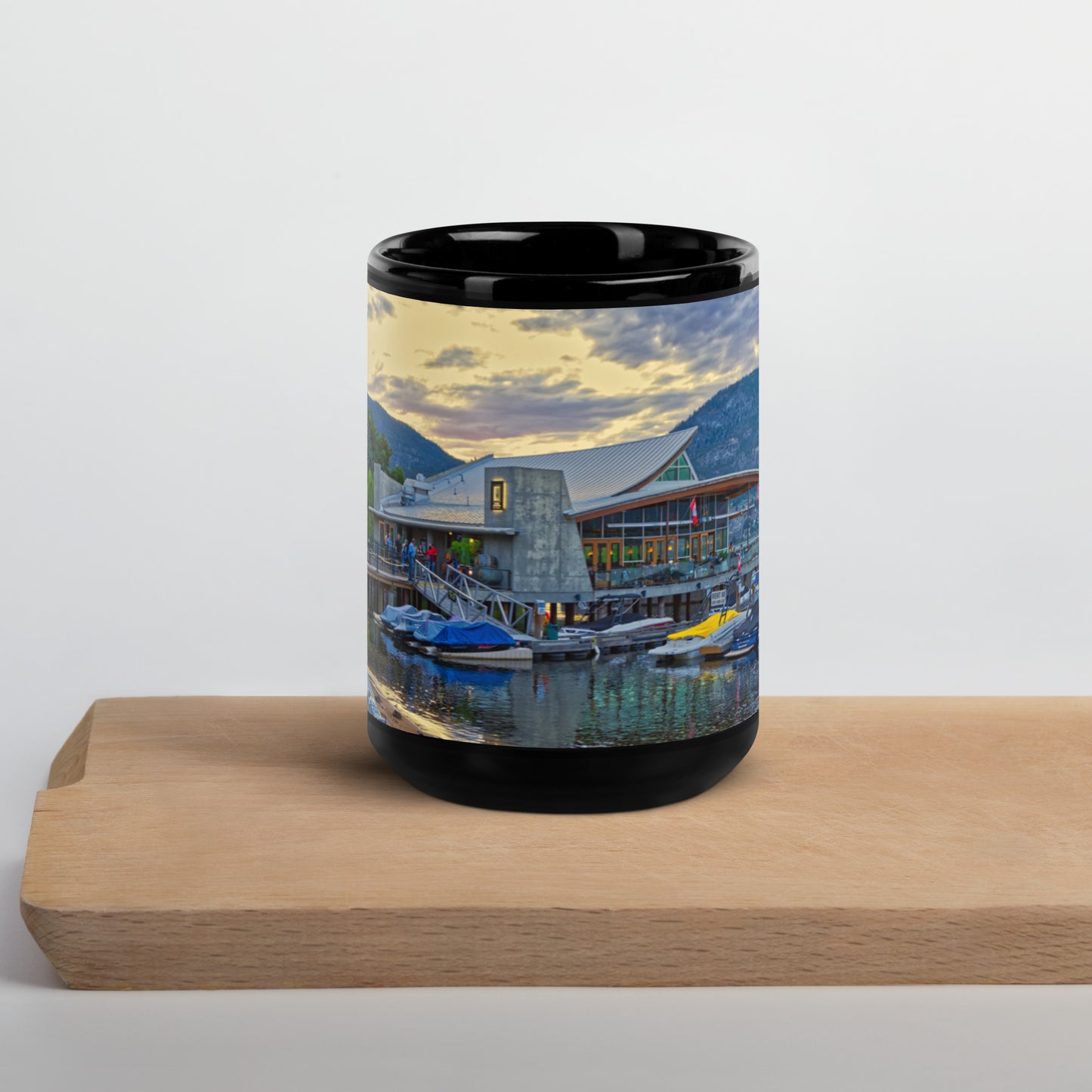 Black Glossy Mug - Hooded Merganser Sunset