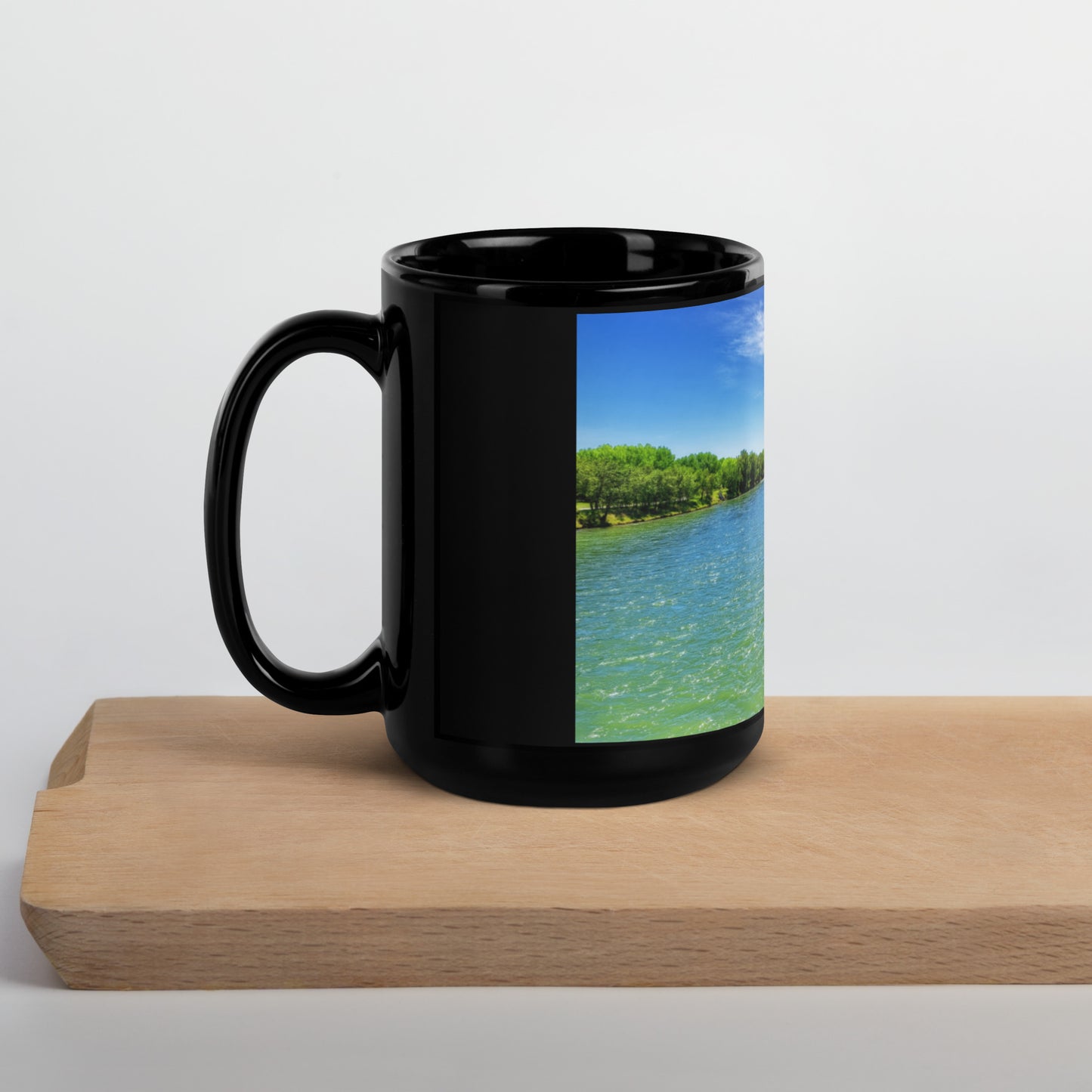 Black Glossy Mug - Bow River Eric Harvie Bridge Spring