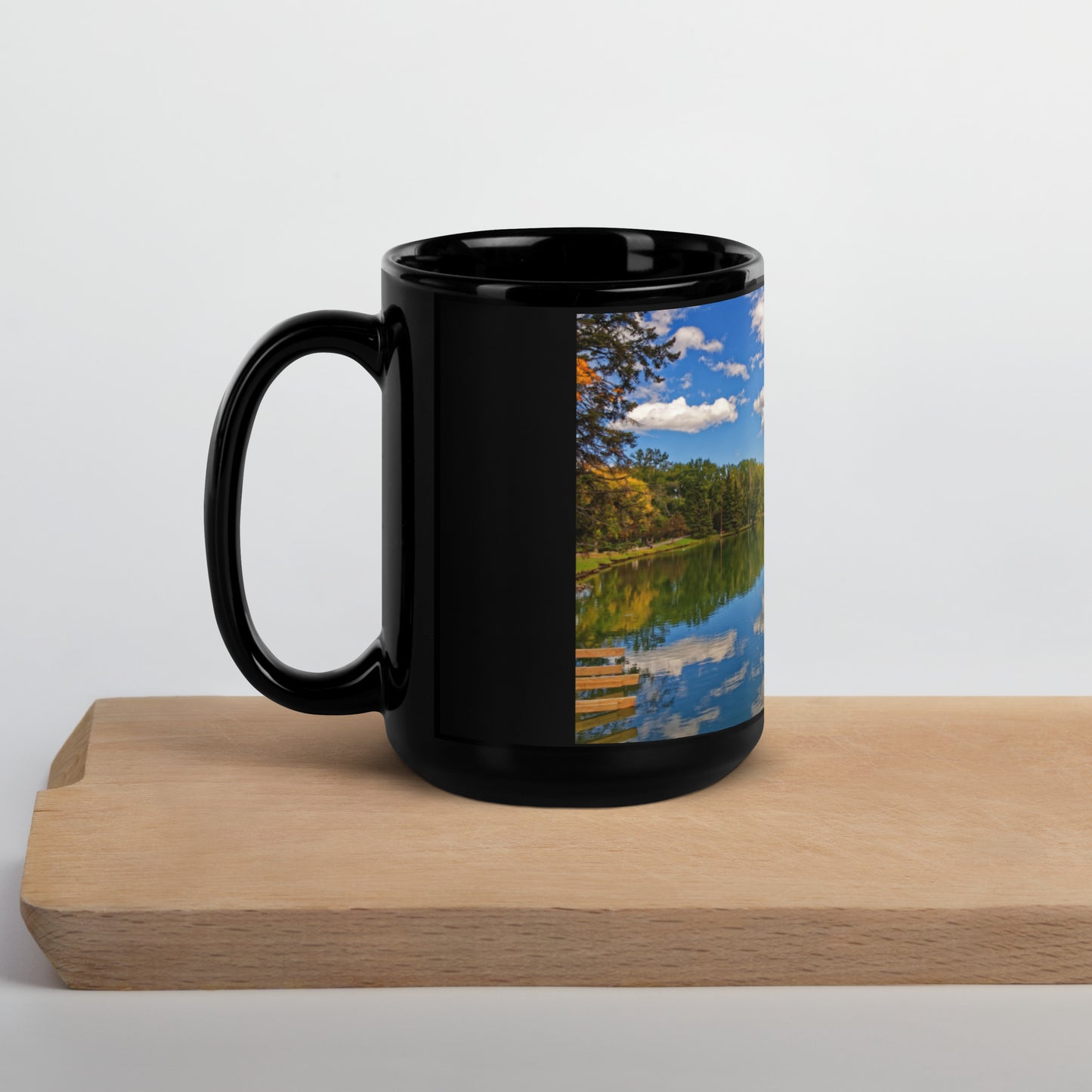 Black Glossy Mug - Bowness Park Lagoon Fall