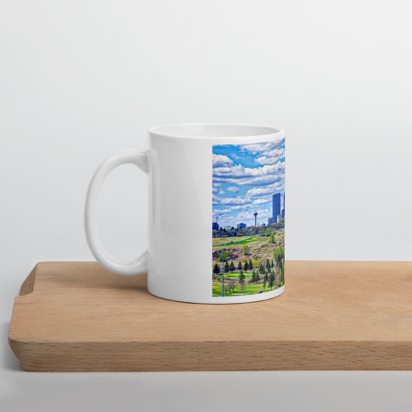 White Glossy Mug - Downtown Calgary Vista Heights Hill HDR