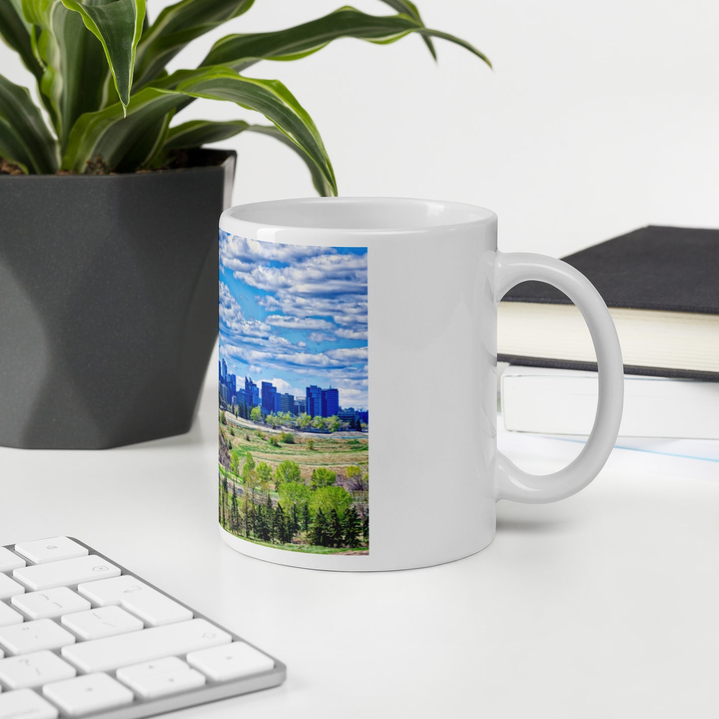 White Glossy Mug - Downtown Calgary Vista Heights Hill HDR