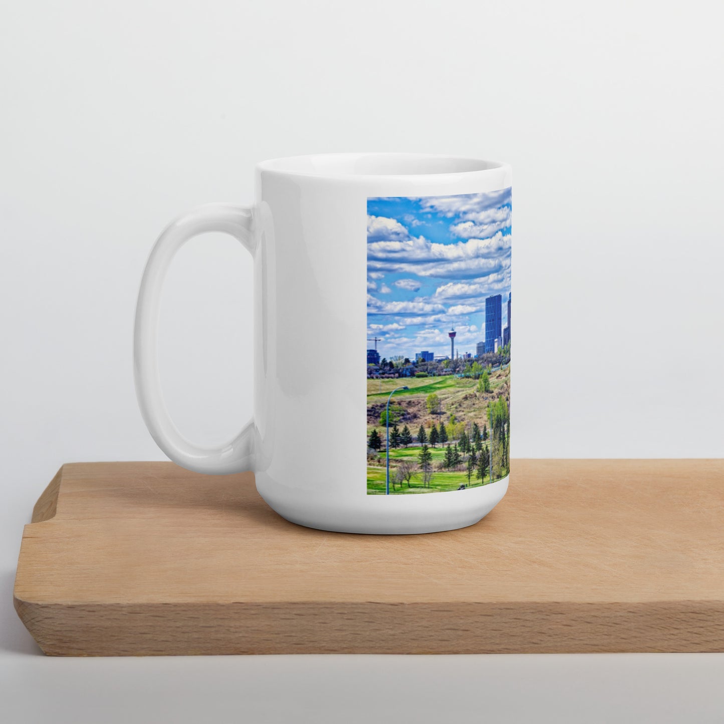 White Glossy Mug - Downtown Calgary Vista Heights Hill HDR