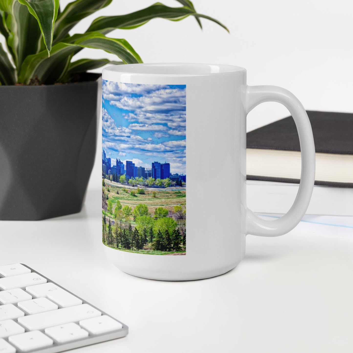 White Glossy Mug - Downtown Calgary Vista Heights Hill HDR